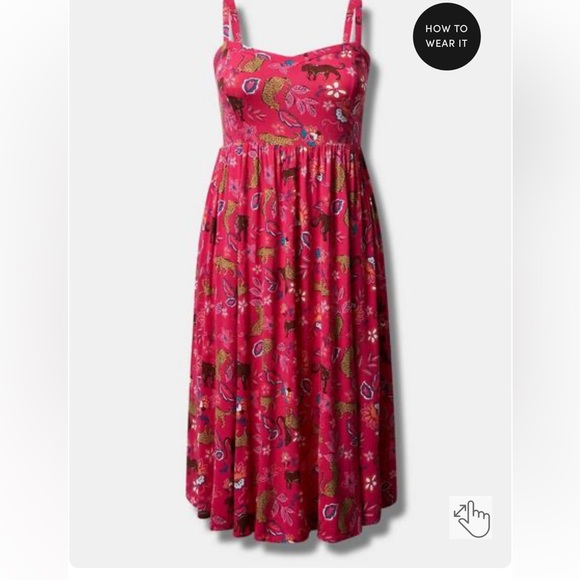Torrid Size 2 Pink Leopard Print Midi Lenny Sweetheart Sun Dress NWT - Picture 4 of 6